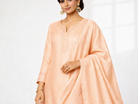 Elegant in pastel peach attire